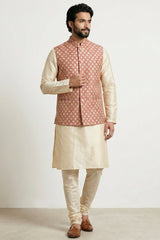 Gold Cream Banarasi Dupion Kurta Pajama with Jacket