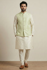 Cream Banarasi Dupion Kurta Pajama with Jacket