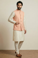 Cream Banarasi Dupion Kurta Pajama with Jacket