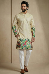 Light Beige Cotton Printed Kurta Pajama