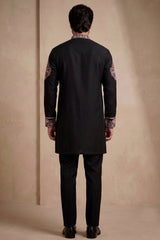 Black Silk Embroidered Kurta Set