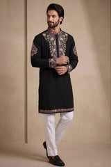 Black Silk Embroidered Kurta Set