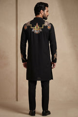 Black Silk Embroidered Kurta Set