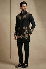 Black Silk Embroidered Kurta Set