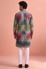 Grey Art Silk Embroidered and Printed Work Kurta Pajama