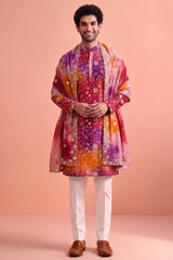Multi Colored Art Silk Embroidered Kurta Pajama with Stole