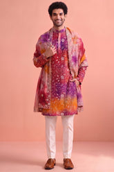 Multi Colored Art Silk Embroidered Kurta Pajama with Stole