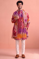 Multi Colored Art Silk Embroidered Kurta Pajama with Stole