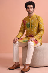 Mustard Art Silk Embroidered Kurta Pajama