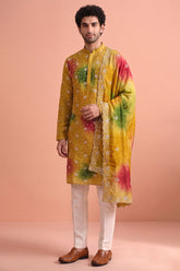 Mustard Art Silk Embroidered Kurta Pajama with Stole