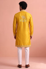 Yellow Satin Embroidered Kurta Pajama