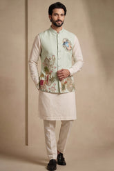 Off White Viscose Embroidered Kurta Pajama with Jacket