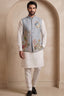 Off White Viscose Embroidered Kurta Pajama with Jacket