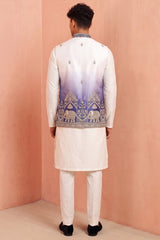 Off White Banarasi Silk Embroidered Kurta Pajama with Jacket