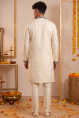 Cream Art-Silk Embroidered Kurta Pajama