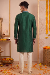 Dark Green Art-Silk Embroidered Kurta Pajama