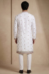 Pearl White Satin Embroidered Kurta Pajama