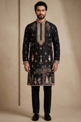 Black Satin Embroidered Kurta Pajama