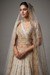 Off White Raw Silk Heavy Worked Bridal Lehenga