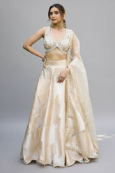 Off White and Golden Orgazna Lehenga with Embellished Beaded Blouse