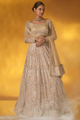 Champagne Gold Net Designer Sequinned and Dimoand Worked Lehenga Set