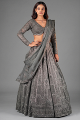 Olive Green Net Designer Sequin Beaded Lehenga