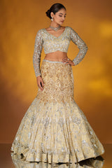 Champagne Gold Net Designer Sequinned and Cutdana Worked Mermaid Style Lehenga Set