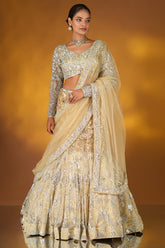 Champagne Gold Net Designer Sequinned and Cutdana Worked Mermaid Style Lehenga Set