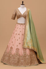Blush Pink Organza Zardosi Work Designer Lehenga