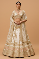 Off White Raw Silk Bridal Lehenga with Zardosi and Resham Work