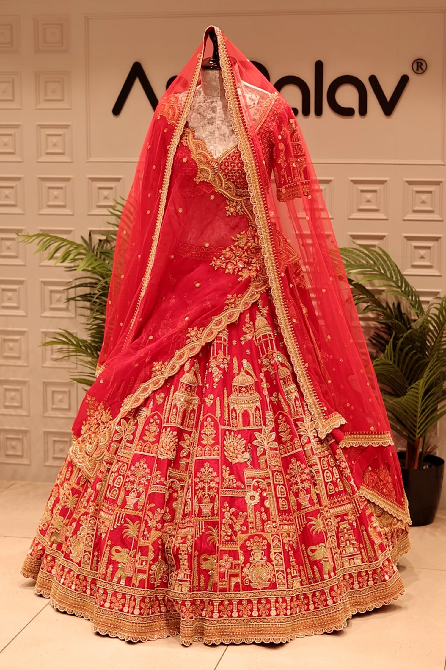 Red KD Dupion Silk Designer Bridal Lehenga with Double Dupatta