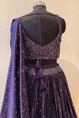 Purple Chinon Silk Sequin and Bead Work Lehenga with Attached Dupatta
