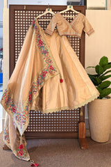Golden Tissue Silk Lehenga with Petit Point Parsi Embroidered Border Dupatta