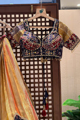 Golden Tissue Silk Pleated Patola Lehenga