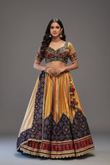 Golden Tissue Silk Pleated Patola Lehenga