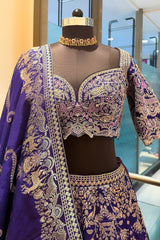 Blue Banarasi Silk All Over Woven Lehenga with Peacock and Animal Motif