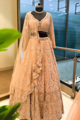Peach Net Designer Handworked Lehenga