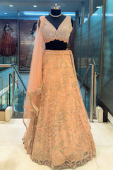 Dusty Pink Lycra Net Shimmer Designer Handworked Lehenga