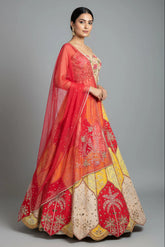 Multi Colored Silk Embroidered and Mirror Worked Lehenga