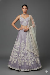 Lavender Purple Net Designer Lehenga with Corset