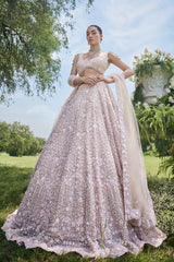 Peach Net Designer All Over Sequin Beaded Lehenga