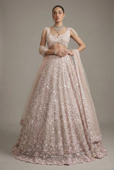Peach Net Designer All Over Sequin Beaded Lehenga