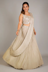 Grey Chinon Silk Sequin Cutdana Work Lehenga with Attached Dupatta