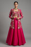 Pink Raw Silk Floral Embroidered and Beads Work Crop Top Lehenga with Jacket