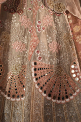 Grey Silk Designer Cutdana Beaded and Mirror Work Crop Top Lehenga with Jacket