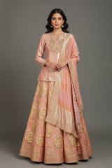 Light Pink Tissue Zardosi Worked Lehenga with Long Top