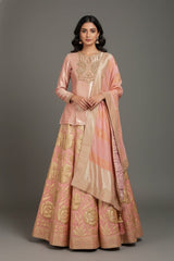 Light Pink Tissue Zardosi Worked Lehenga with Long Top