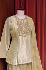 Light Pista Green Tissue Lehenga with Zardosi Worked Long Top