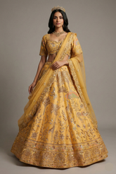 Golden Embellished Silk Sequin and Embroidered Work Lehenga