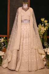 Pearl White Raw Silk Embellished Beads and Cutdana Worked lehenga